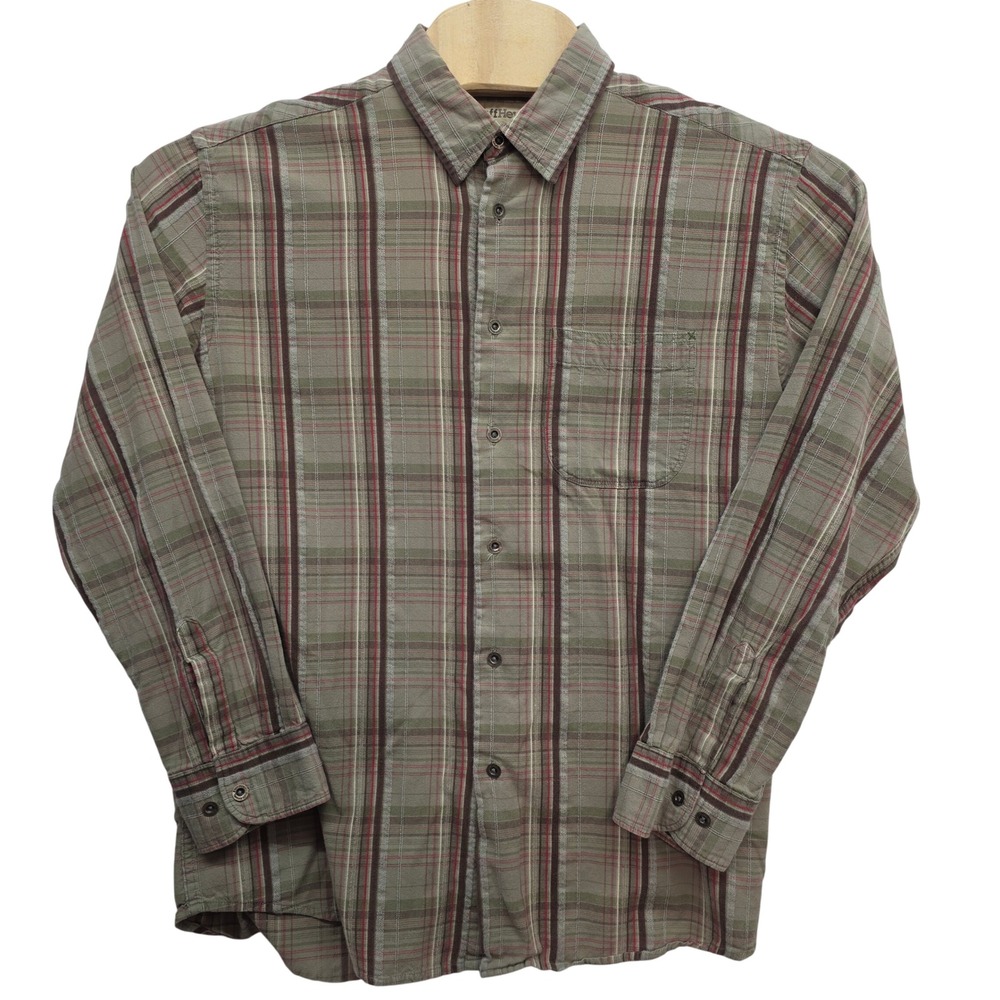 RuffHewn Mens Green Brown Plaid Cotton Button Down Shirt Large Long Sleeve